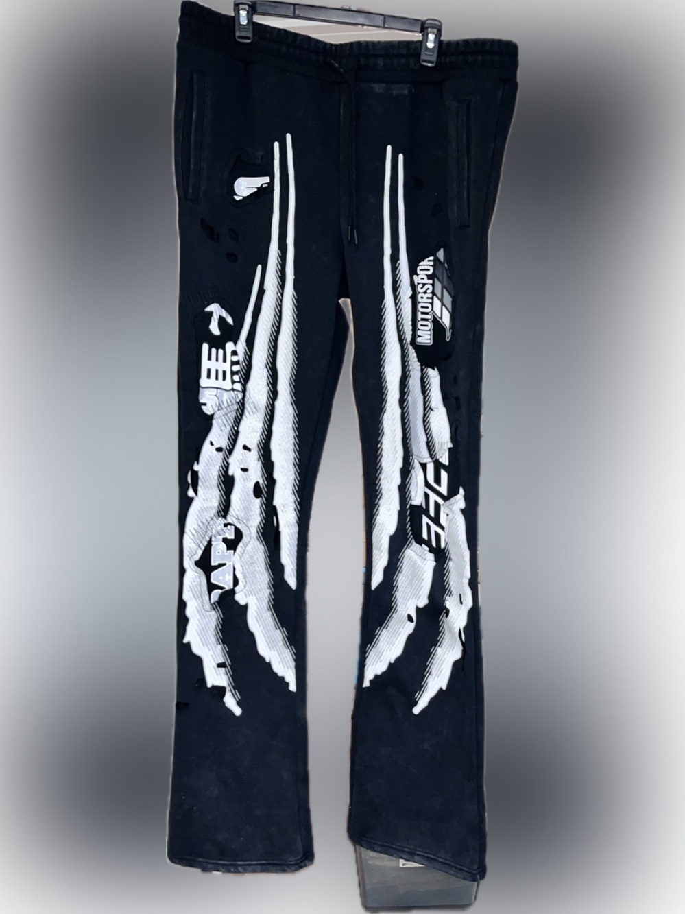 Neiman Marcus MotoCross antique black Sweatpant Joggers White Racing Graphics XL